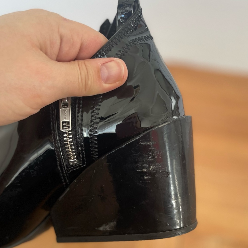 Cheap Monday Cube Black Patent Wedge Boots 9.5 - Picture 8 of 16